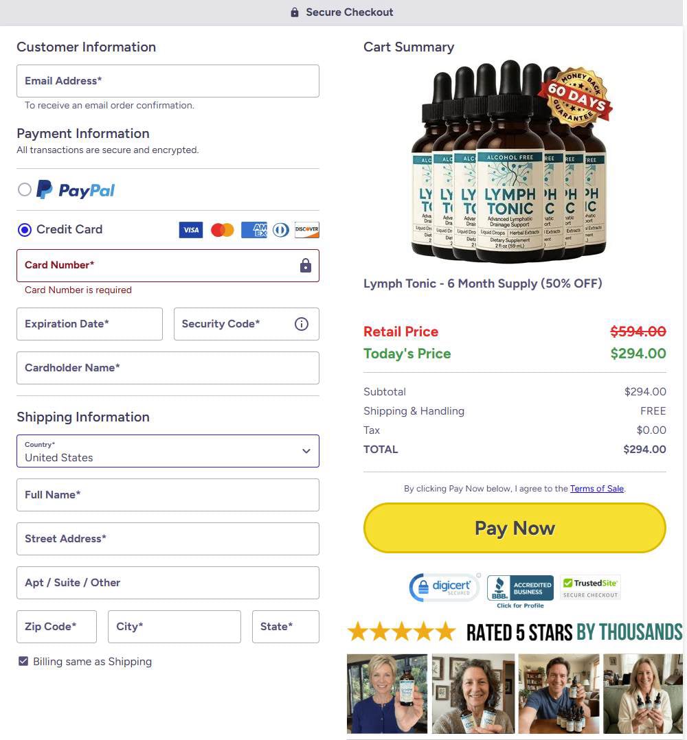 Lymph Tonic Checkout Page